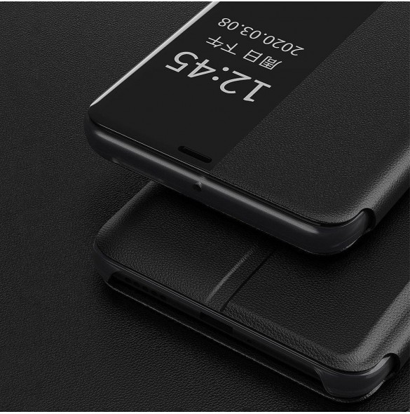 Eco Leather View Case elegant bokhylla fodral med stöd för Huawei P40 Lite E svart