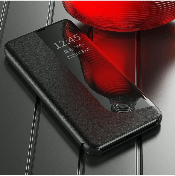 Eco Leather View Case elegant bokhylla fodral med stöd för Huawei P40 Lite E svart