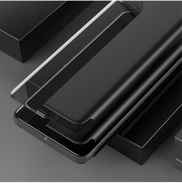 Eco Leather View Case elegant bokhylla fodral med stöd för Huawei P40 Lite E svart