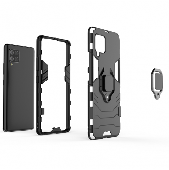 Ring Armor Case Kickstand Tough Rugged Cover för Samsung Galaxy A42 5G svart