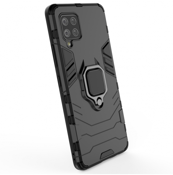 Ring Armor Case Kickstand Tough Rugged Cover för Samsung Galaxy A42 5G svart
