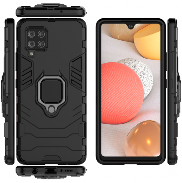 Ring Armor Case Kickstand Tough Rugged Cover för Samsung Galaxy A42 5G svart