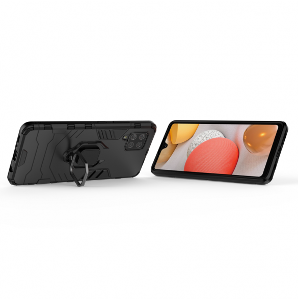 Ring Armor Case Kickstand Tough Rugged Cover för Samsung Galaxy A42 5G svart