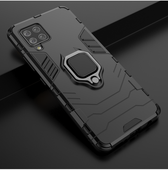 Ring Armor Case Kickstand Tough Rugged Cover för Samsung Galaxy A42 5G svart