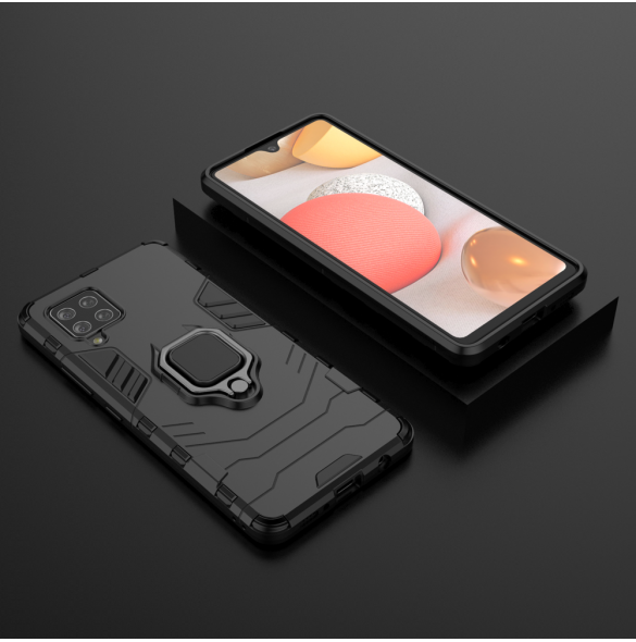 Ring Armor Case Kickstand Tough Rugged Cover för Samsung Galaxy A42 5G svart