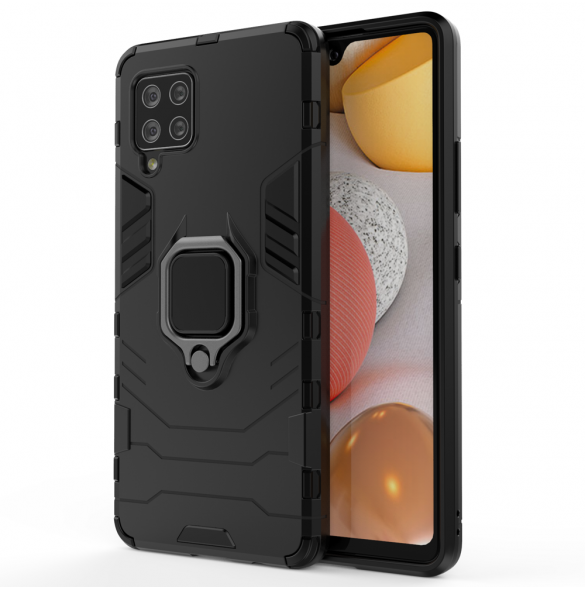 Ring Armor Case Kickstand Tough Rugged Cover för Samsung Galaxy A42 5G svart