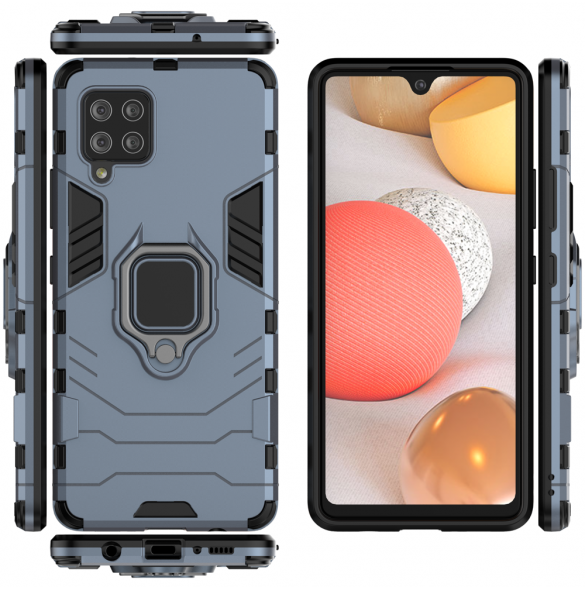 Ring Armor Case Kickstand Tough Rugged Cover för Samsung Galaxy A42 5G blå
