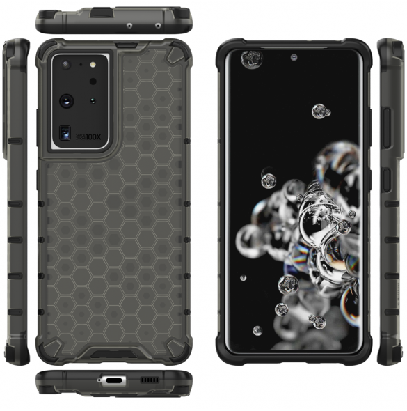 Honeycomb Case pansarskydd med TPU Bumper för Samsung Galaxy S21 Ultra 5G svart
