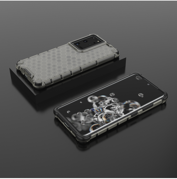Honeycomb Case pansarskydd med TPU Bumper för Samsung Galaxy S21 Ultra 5G svart