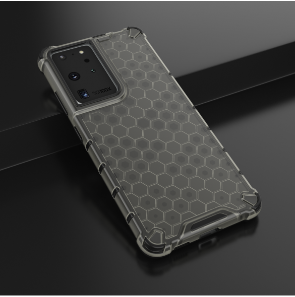 Honeycomb Case pansarskydd med TPU Bumper för Samsung Galaxy S21 Ultra 5G svart