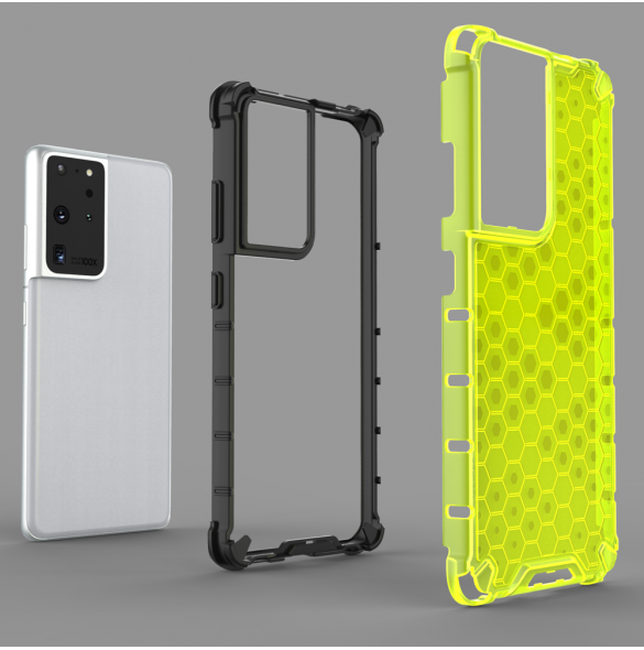 Honeycomb Case pansarskydd med TPU Bumper för Samsung Galaxy S21 Ultra 5G blå