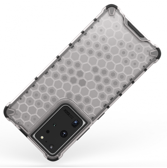 Honeycomb Case pansarskydd med TPU Bumper för Samsung Galaxy S21 Ultra 5G transparent