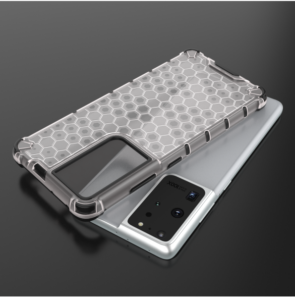 Honeycomb Case pansarskydd med TPU Bumper för Samsung Galaxy S21 Ultra 5G transparent