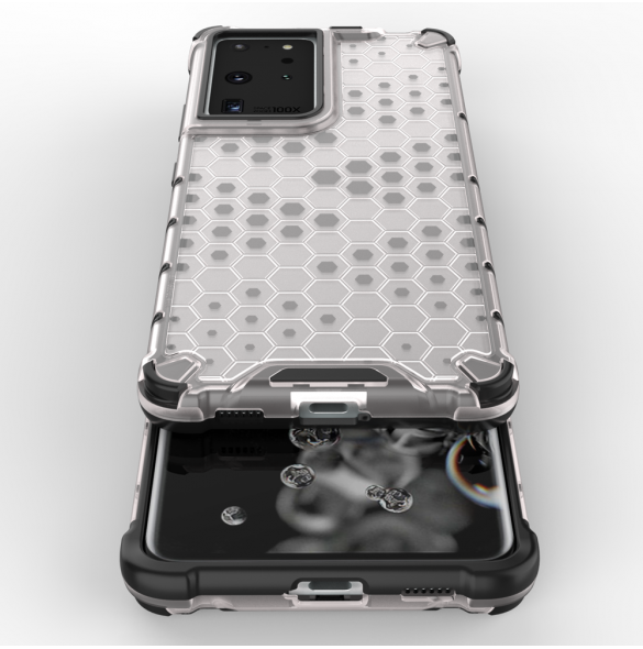 Honeycomb Case pansarskydd med TPU Bumper för Samsung Galaxy S21 Ultra 5G transparent