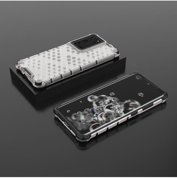 Honeycomb Case pansarskydd med TPU Bumper för Samsung Galaxy S21 Ultra 5G transparent