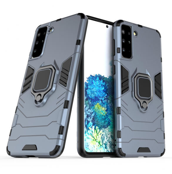 Ring Armor Case Kickstand Tough Rugged Cover för Samsung Galaxy S21+ 5G (S21 Plus 5G) blå