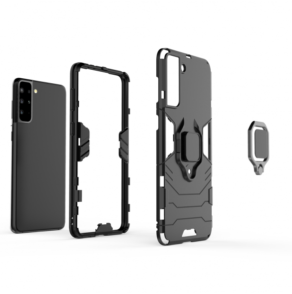 Ring Armor Case Kickstand Tough Rugged Cover för Samsung Galaxy S21+ 5G (S21 Plus 5G) blå