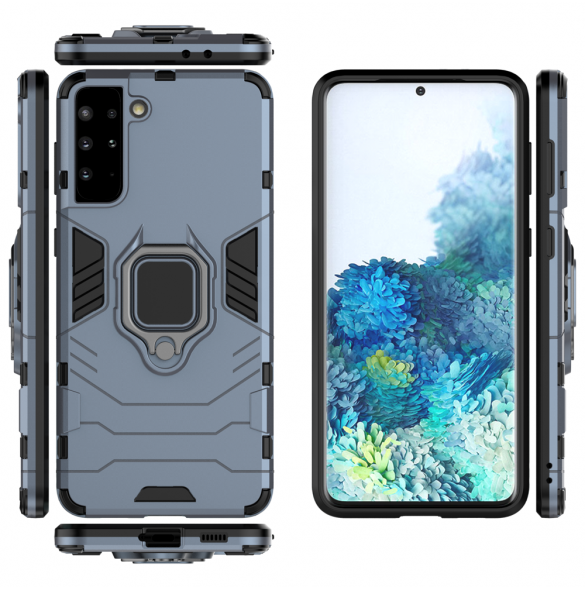 Ring Armor Case Kickstand Tough Rugged Cover för Samsung Galaxy S21+ 5G (S21 Plus 5G) blå
