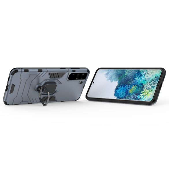 Ring Armor Case Kickstand Tough Rugged Cover för Samsung Galaxy S21+ 5G (S21 Plus 5G) blå