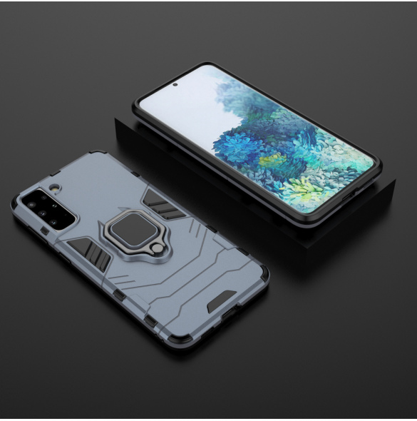 Ring Armor Case Kickstand Tough Rugged Cover för Samsung Galaxy S21+ 5G (S21 Plus 5G) blå