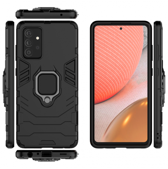 Ring Armor Case Kickstand Tough Rugged Cover för Samsung Galaxy A72 4G svart