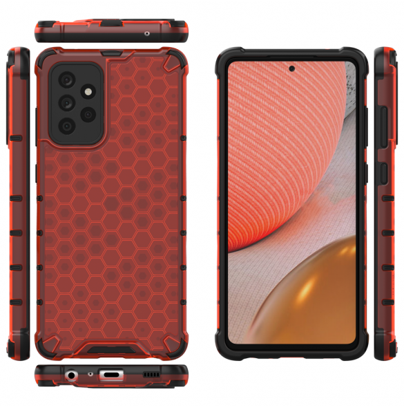 Honeycomb Case pansarskydd med TPU Bumper för Samsung Galaxy A72 4G röd