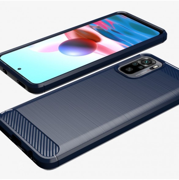 Carbon Case Flexible Cover TPU-fodral för Xiaomi Redmi Note 10 / Redmi Note 10S blå