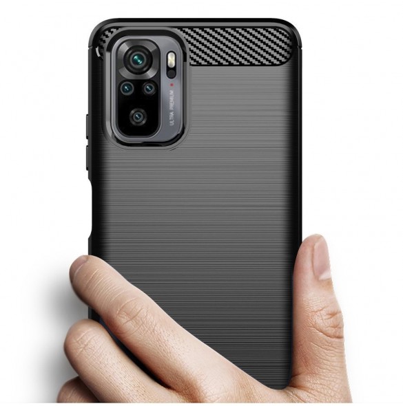 Carbon Case Flexible Cover TPU-fodral för Xiaomi Redmi Note 10 / Redmi Note 10S blå