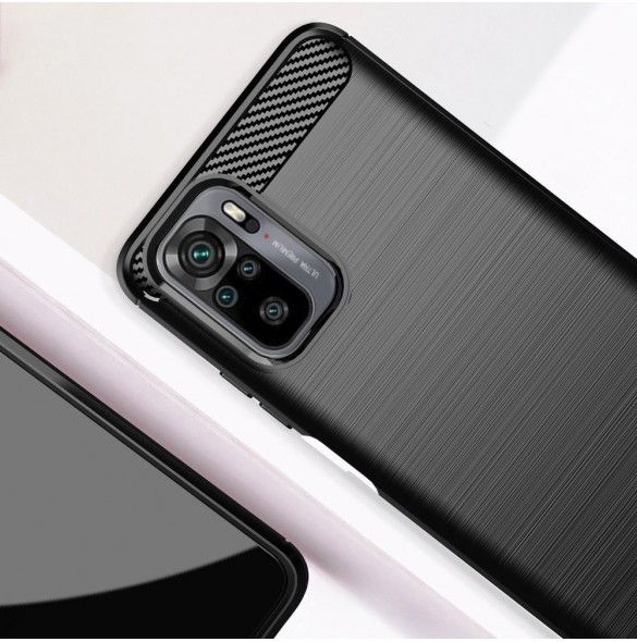 Carbon Case Flexible Cover TPU-fodral för Xiaomi Redmi Note 10 / Redmi Note 10S blå