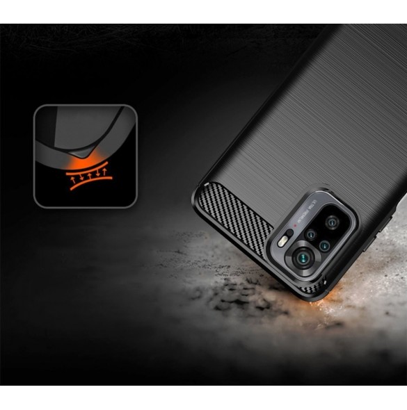 Carbon Case Flexible Cover TPU-fodral för Xiaomi Redmi Note 10 / Redmi Note 10S blå