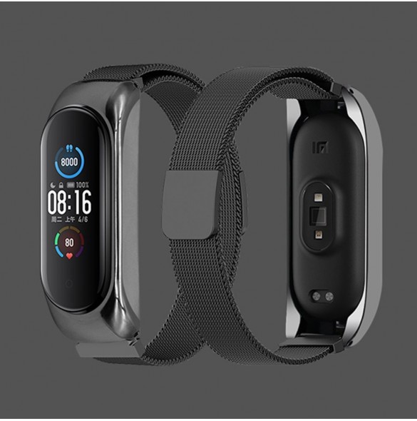 Ersättningsarmband i metall magnetiskt armband för Xiaomi Mi Band 6 / Mi Band 5 / Mi Band 4 / Mi Band 3 Svart