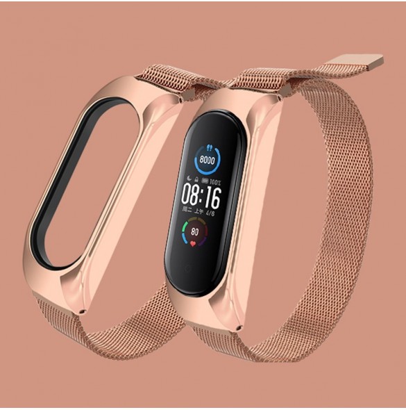 Ersättningsarmband i metall magnetiskt armband för Xiaomi Mi Band 6 / Mi Band 5 / Mi Band 4 / Mi Band 3 Guld Rosa