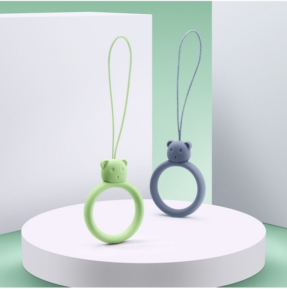 A silicone lanyard for a phone bear ring on a finger orange