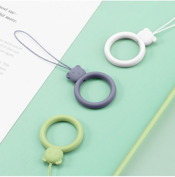 A silicone lanyard for a phone bear ring on a finger orange