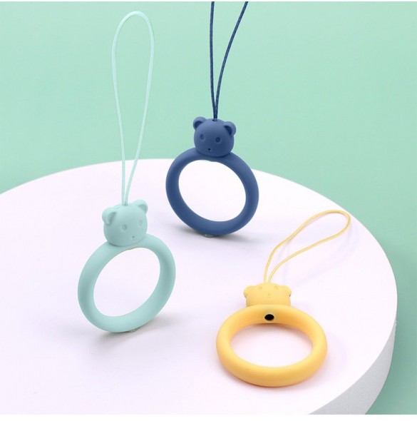 A silicone lanyard for a phone bear ring on a finger orange