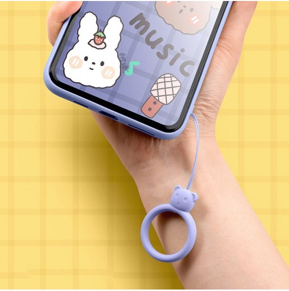 A silicone lanyard for a phone bear ring on a finger yellow