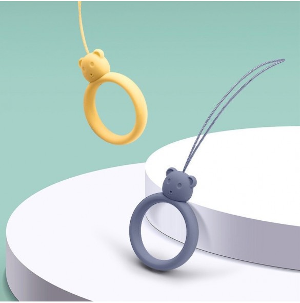 A silicone lanyard for a phone bear ring on a finger yellow
