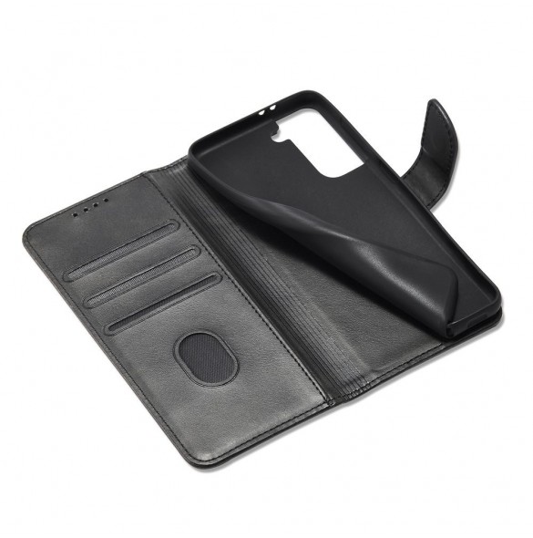 Magnet Case elegant bookcase type case with kickstand for Samsung Galaxy S21 FE black