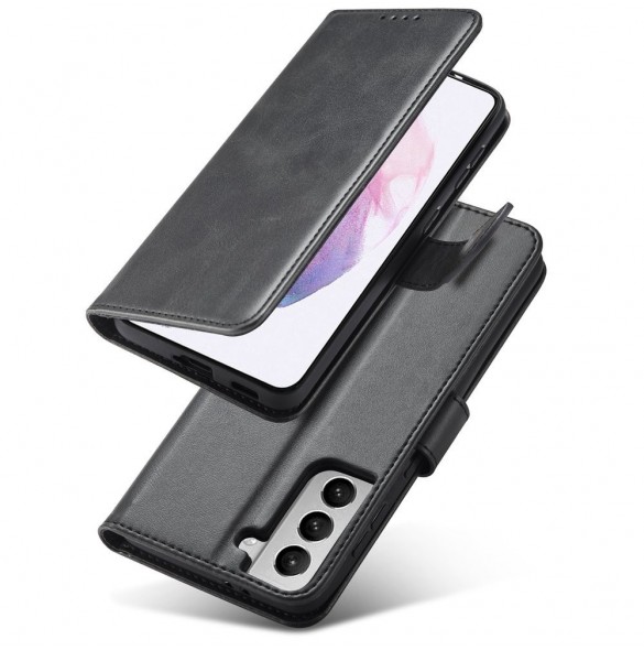 Magnet Case elegant bookcase type case with kickstand for Samsung Galaxy S21 FE black