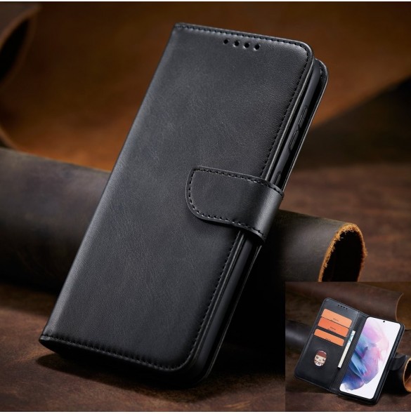 Magnet Case elegant bookcase type case with kickstand for Samsung Galaxy S21 FE black