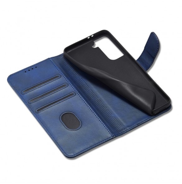 Magnet Case elegant bookcase type case with kickstand for Samsung Galaxy S21 FE blue