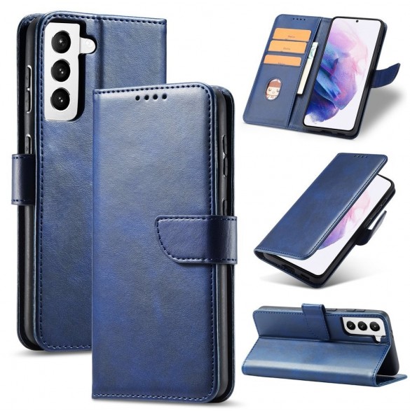 Magnet Case elegant bookcase type case with kickstand for Samsung Galaxy S21 FE blue