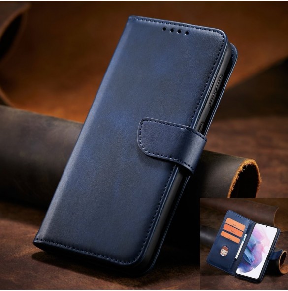 Magnet Case elegant bookcase type case with kickstand for Samsung Galaxy S21 FE blue