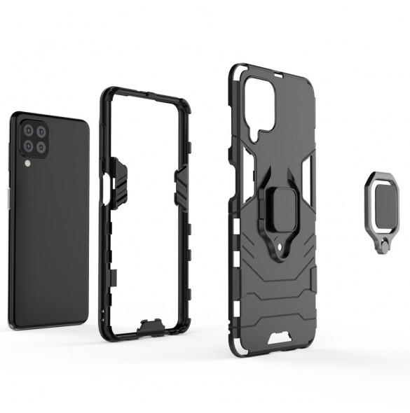 Ring Armor Case Kickstand Tough Rugged Cover for Samsung Galaxy A22 4G black