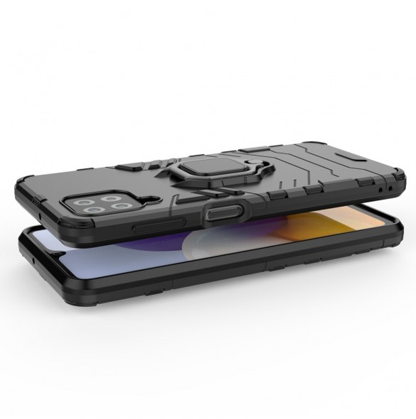 Ring Armor Case Kickstand Tough Rugged Cover for Samsung Galaxy A22 4G black