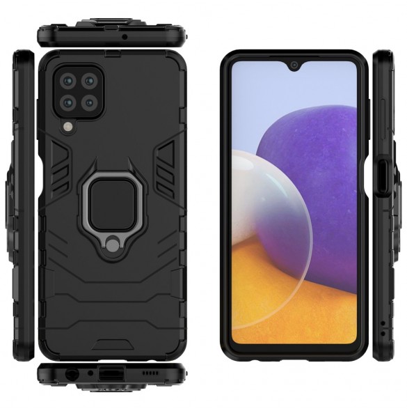 Ring Armor Case Kickstand Tough Rugged Cover for Samsung Galaxy A22 4G black