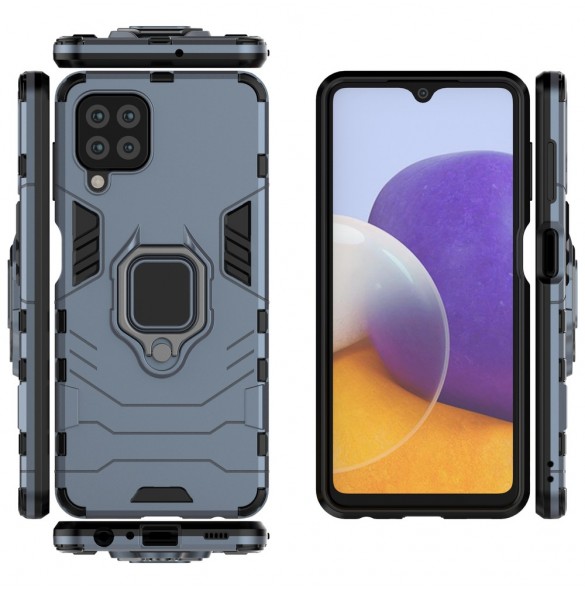 Ring Armor Case Kickstand Tough Rugged Cover for Samsung Galaxy A22 4G blue