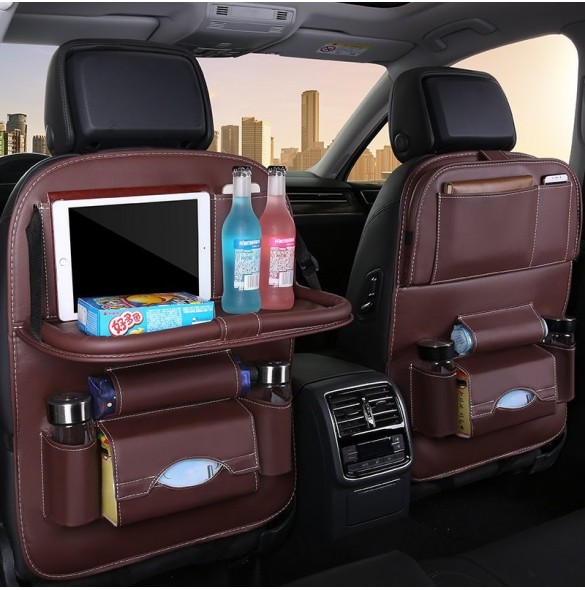 Car organizer for the seat foldable shelf mini car table black
