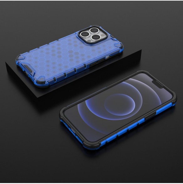 Honeycomb Case armor cover with TPU Bumper for iPhone 13 Pro blue