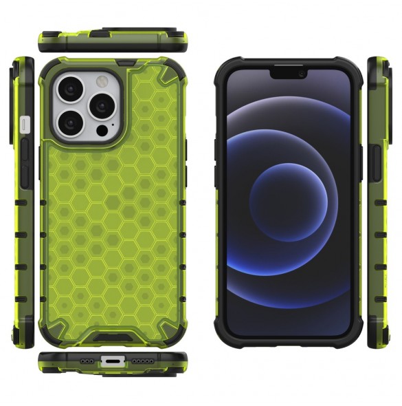Honeycomb Case armor cover with TPU Bumper for iPhone 13 Pro green